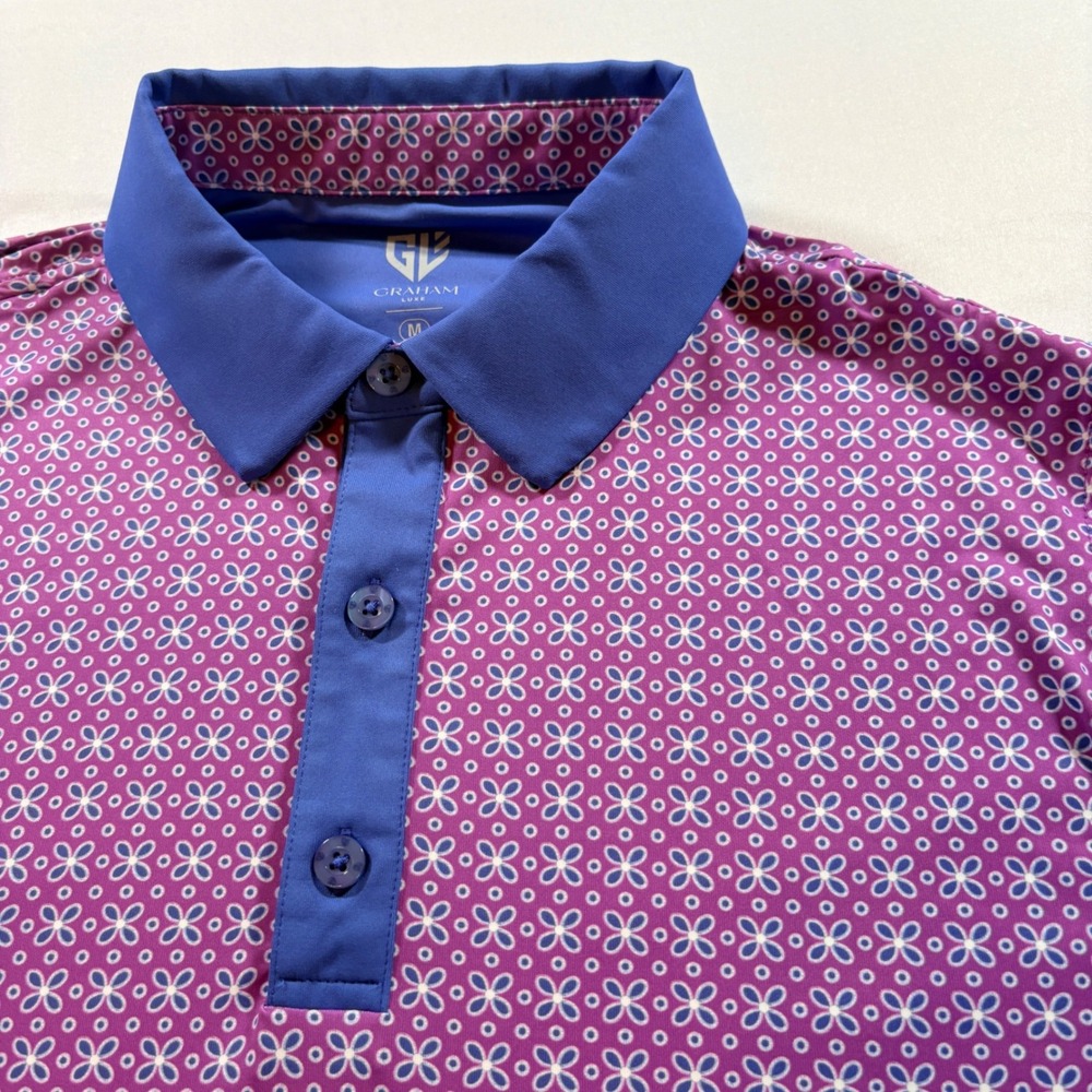 Graham Luxe Leighton Golf Polo Shirt Mens M Purple Floral Stretch Performance